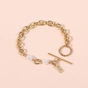 

1Pcs 2020 Vintage Bracelet Irregular Imitation Pearls Gold Alloy Link Chain Bracelets For Women Girl Summer Party Jewelry