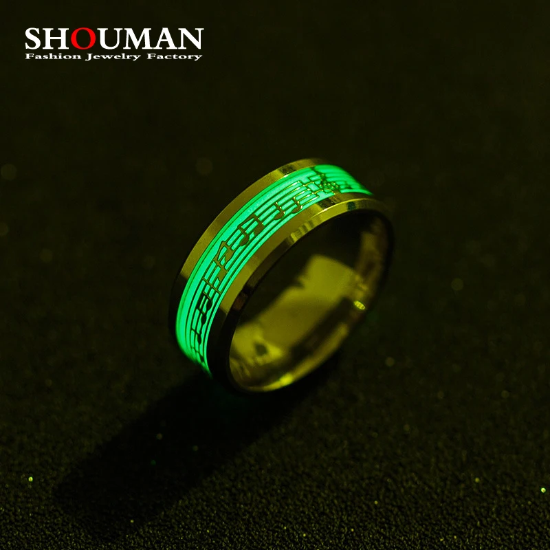 Descuento SHOUMAN-anillos de acero inoxidable con incrustaciones para música, brillante fluorescente, luminoso, joyería para hombre y mujer WGwgrJYnEAJ