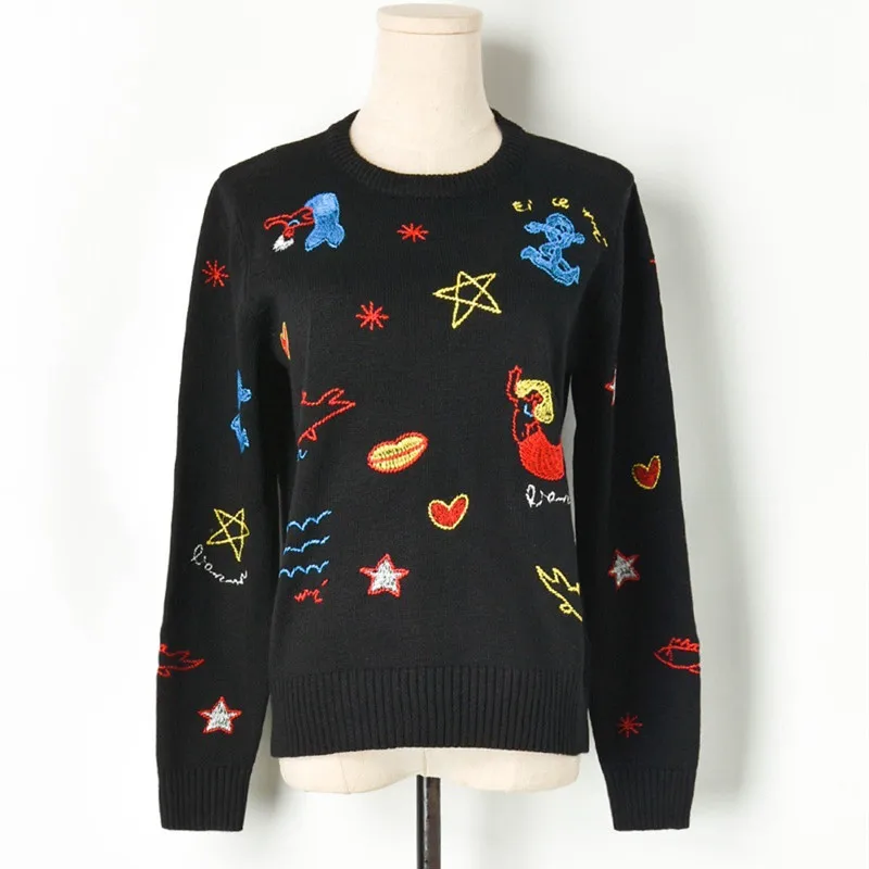 

Luxury Brand Designer Knitted Pullovers for Women O Neck Embroidery Pentacle Mermaid Sea Knitted Sweater