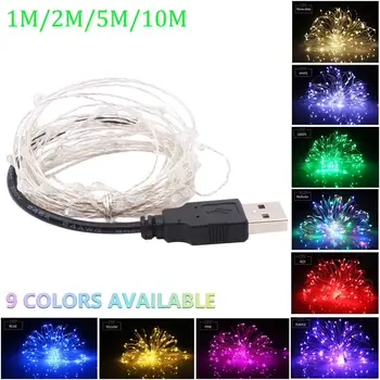 

2M 5M 10M LED String lights Silver Wire Fairy light Christmas Wedding Party USB led Strip lamp Decoration Powered by Battery