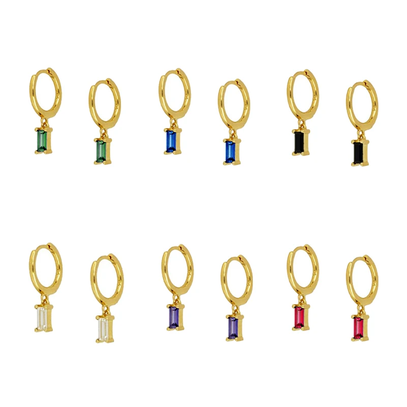 Pendientes de aro pequeños para mujer, de Plata de Ley 925, color blanco, negro, verde, morado, CZ, joyería minimalista