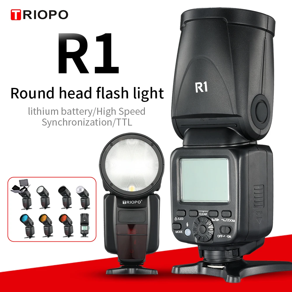 US $153.07 Triopo R1 Round Head On Camera Flash 24g X Wireless Ttl Hss 76ws Speedlight Flash With Li Battery For Canon NikonOnly Falsh