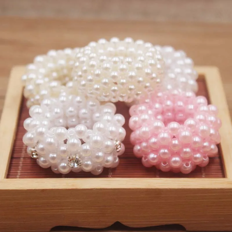

New 4 color Women Girls Full Pearls Elastic Hair Bands Ponytail Holder Elegant Rubber Band Scrunchie Fashion Hair Accessories