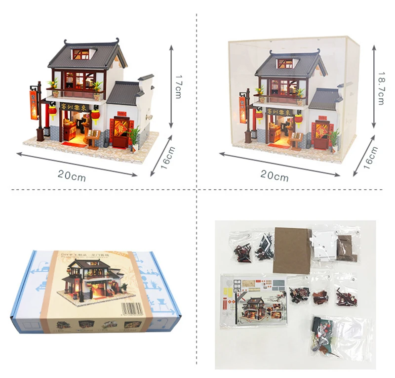 Roombox в китайском стиле отель миниатюрный кукольный домик набор игрушек деревянный магазин мебель дом игрушки для детей рождественские подарки