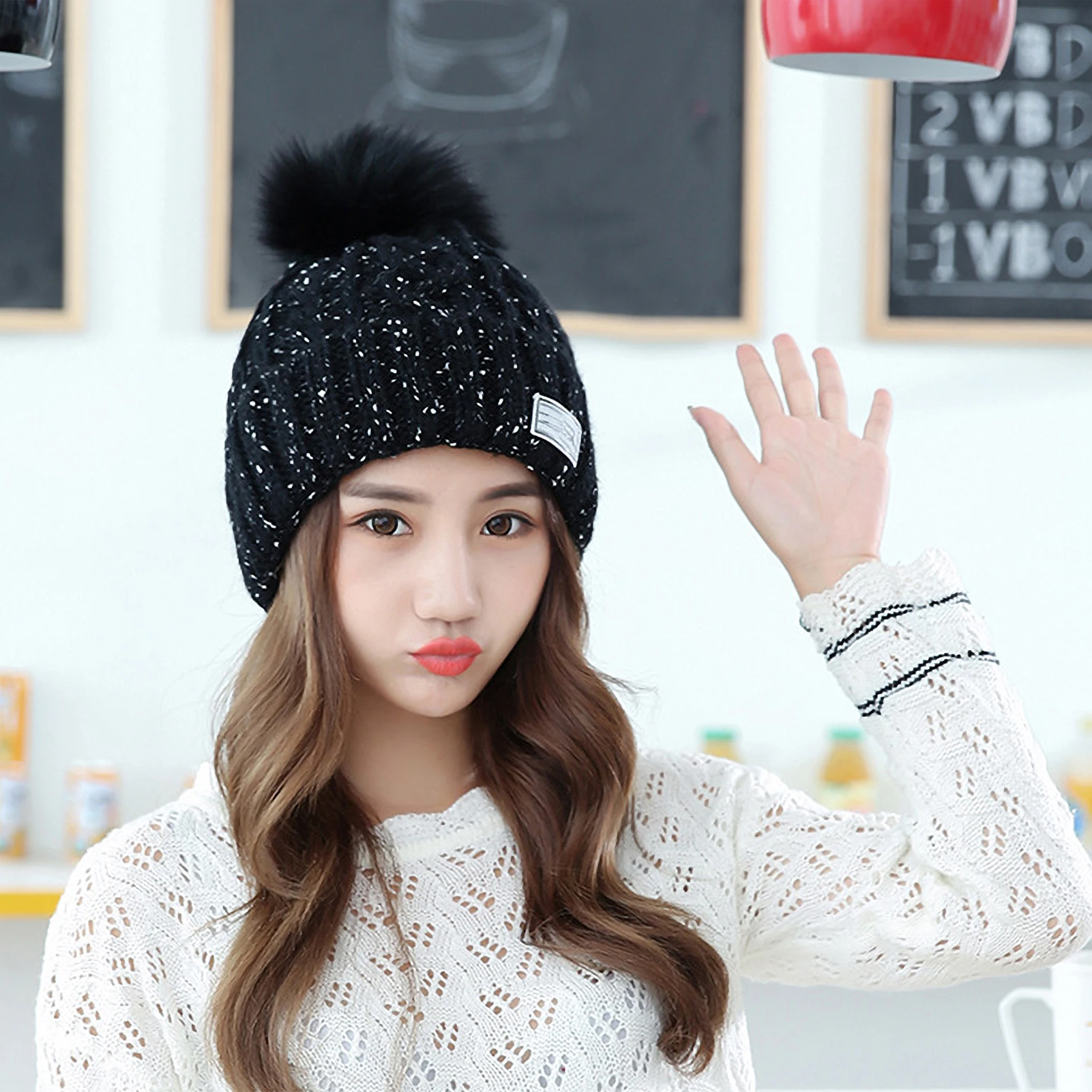 Women Winter Thick Warm Knitted Beanies 