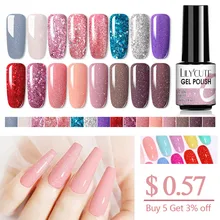 Lilycute 7ml brilho lantejoulas unha gel polonês colorido semi permanente híbrido verniz rosa ouro rosa embeber fora uv led unha arte gel