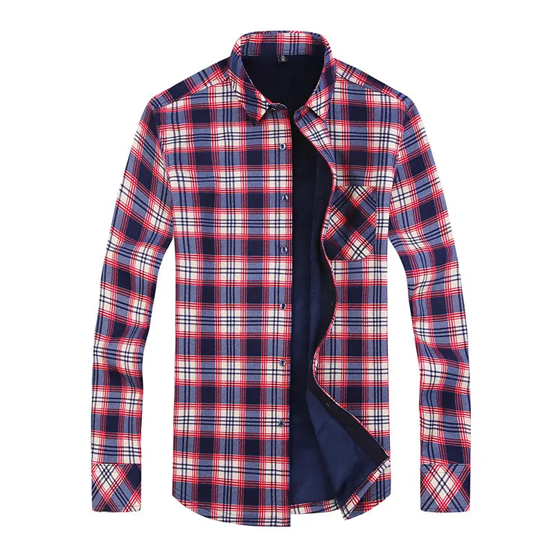 Зимняя Теплая мужская рубашка плюс бархатная утолщенная Клетчатая Мужская рубашка с длинным рукавом мужская рубашка L-6XL YN10552