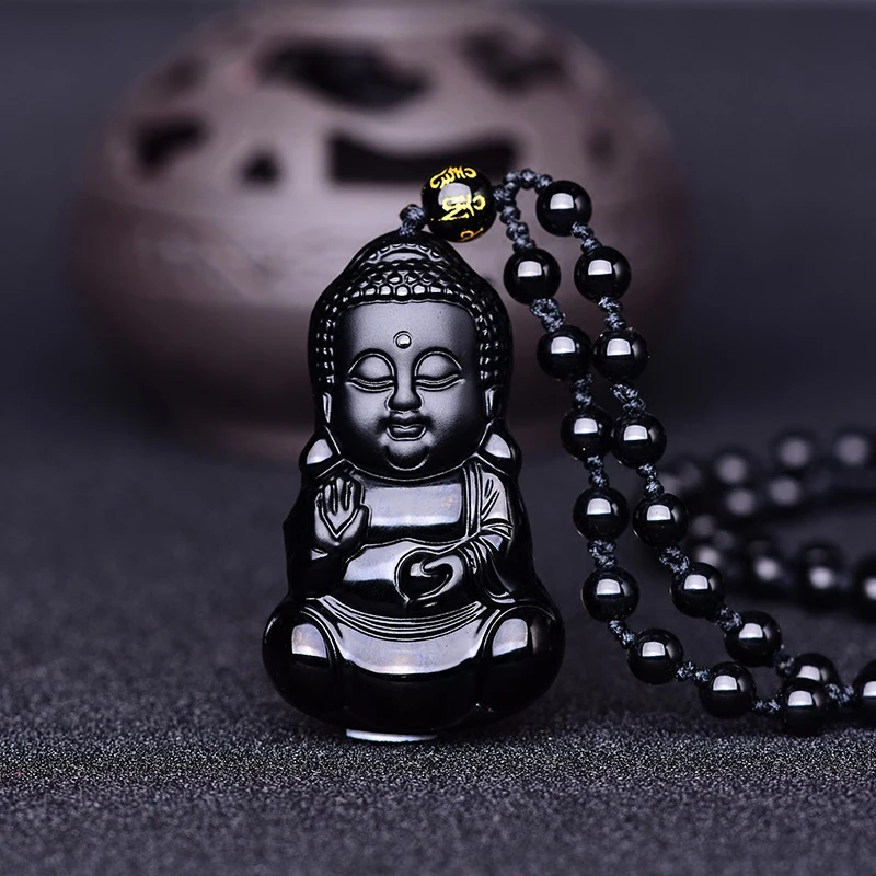 Черный обсидиан детское ожерелье «Кулон Будда» Буддизм Будда нефритовый кулон счастливые Подвески с цепочкой нефритовые ювелирные изделия