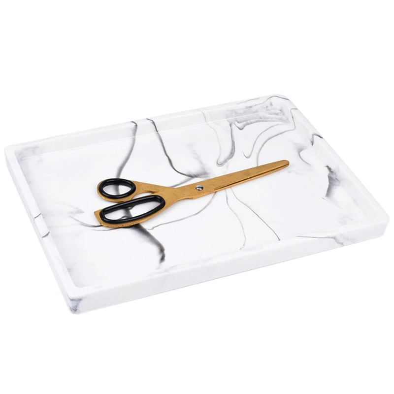 

Vanity Tray, Toilet Tank Storage Tray, Resin Bathtub Tray Bathroom Tray Marble Pattern Tray, Vanity Organizer for Tissues, Candl