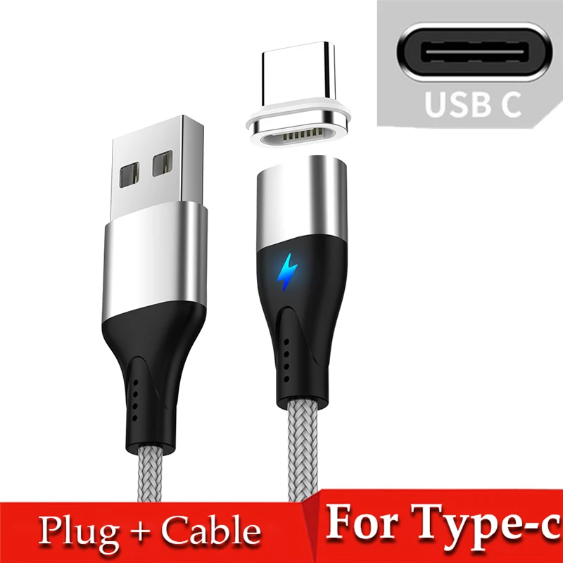 Магнитный кабель USB type-C для huawei p30 pro samsung a50 a70 3A mi cro usb шнур для быстрой зарядки и передачи данных для Red mi note 8 mi 9 9t - Цвет: Silver For Type-c