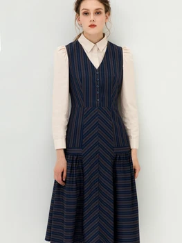 

wen Lattice over-the-Knee Skirt Puffed Sleeves Shirt Dress European American Style Set 2020 Western Style Two-Piece Set