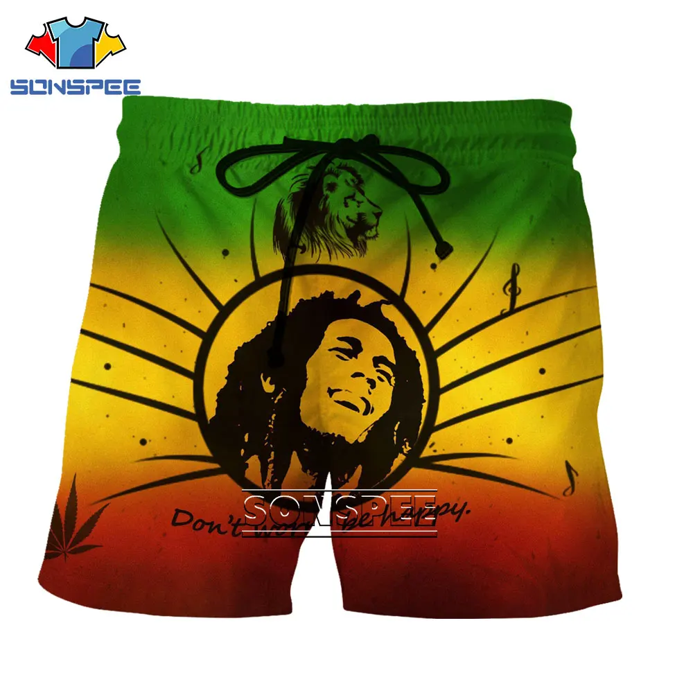SONSPEE 3D Bob Marley Singer Printed Shorts Reggae Hip Hop Street Casual Beach Fashion Men's Fun Sports Pants Oversized Clothing