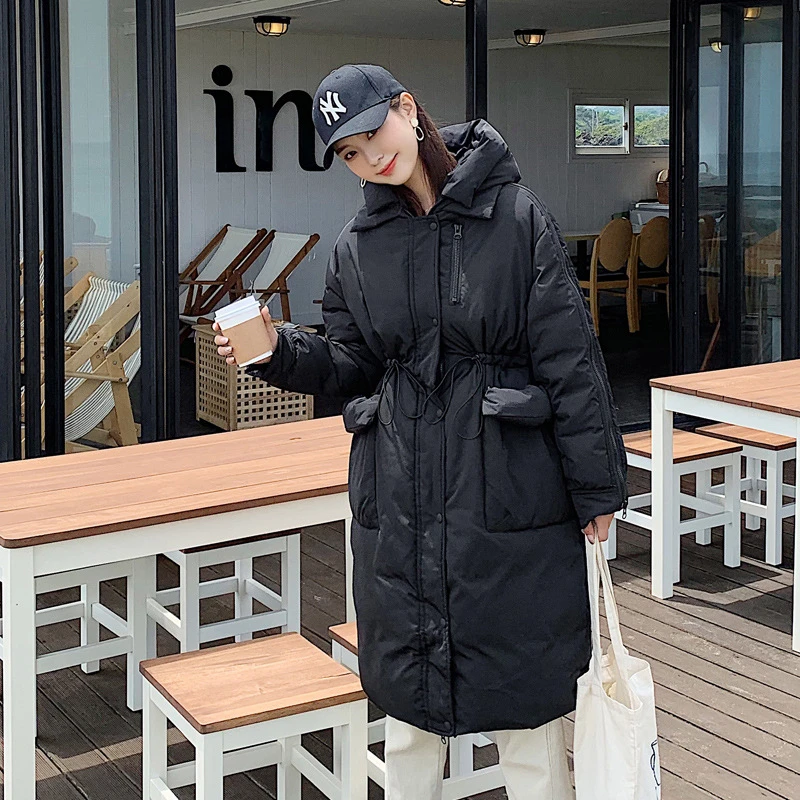 

2019 Winter New Leisure temperament Parka Fashion Thick Long Cotton Coat Women Slim was thin Hooded Loose Cotton Jacket W173