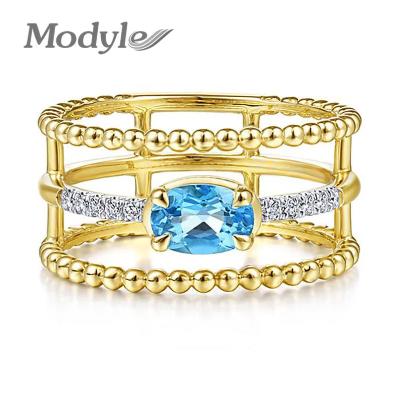 Mostyle новое Золотое кольцо с голубым кристаллом для женщин модное дизайнерское полое кольцо