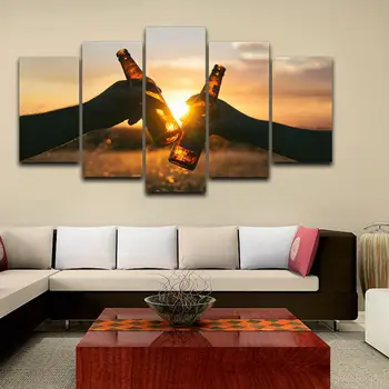 

5 Panel Modular Canvas Painting Beer Living Room Hd Printed Poster 5 Pieces Beers Sunset Landscape Pictures Wall Art Home Decor