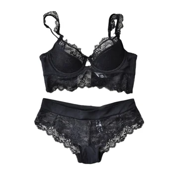 

Women Lace Bra Sets Ladies Sexy Lingerie Full Lace Gather Underwear Push Up Underwire Brassiere And Translucent Briefs Hot