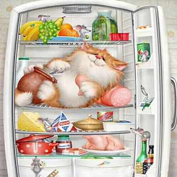 

Cross Stitch Kit DIY Diamond Embroidery cat in the refrigerator Full Square/round Diamond Painting Mosaic Home Decor