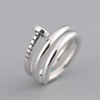

FNJ 925 Silver Rings Nail Adjustable Size 100% Original S925 Solid Silver Ring for Women Jewelry Fine