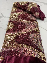 

PGC Nigerian Velvet Lace Fabrics 2021 High Quality African Embroidery Sequins Lace Fabric 5 Yards For Party Dress Sewing LY103-4