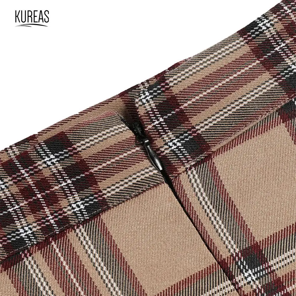 Kureas, женская короткая юбка, модная, в клетку, с принтом, мини юбки, повседневная, шикарная, для офиса, леди