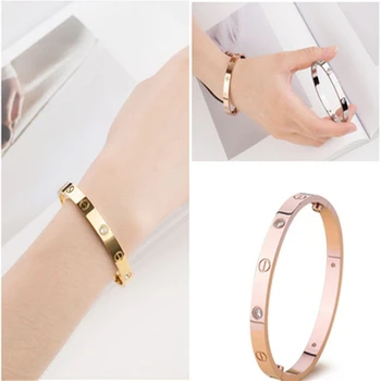 

Rose Gold Cubic Zirconia Zircon Bracelet for Women Love Charms Jewelry Valentines Day Titanium Steel Gift Bracelet Female