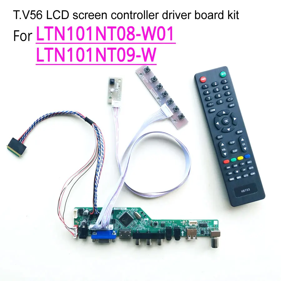 For LTN101NT08-W01 LTN101NT09-W 1024*600 T.V56 controller drive card 10.1" laptop panel HDMI VGA USB RF WLED LVDS 40Pin DIY kit