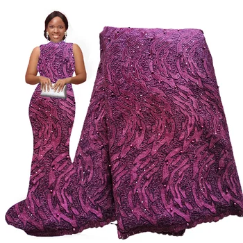 

Burgundy beaded lace fabric Blush pink african lace fabric high quality 2020 nigerian french lace fabric for nigerian wedding