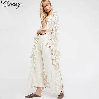 

2020 summer women cardigan casual lace bohemian beach long kimono jacket
