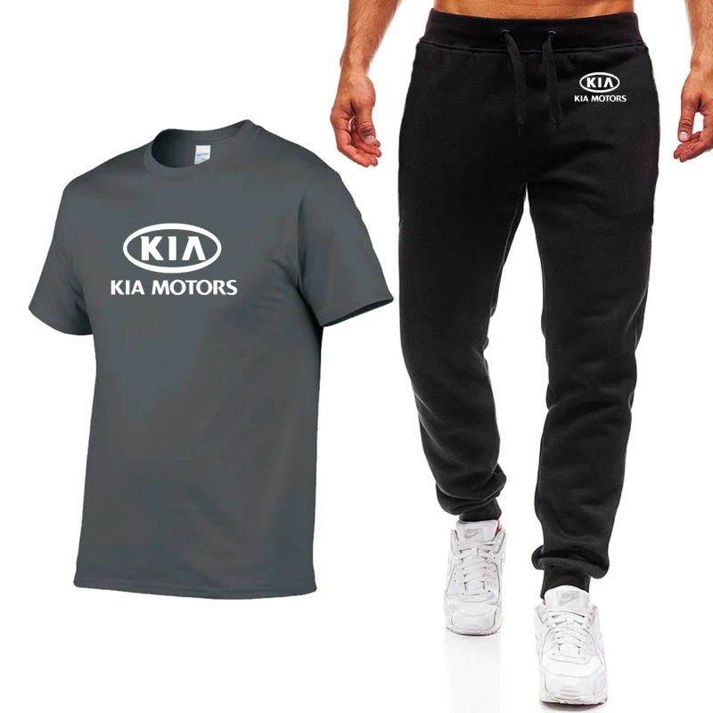 Fashion Summer Men T Shirts KIA Car Logo Print HipHop Casual Cotton Short Sleeve high quality T-shirt pants suit Men Clothing - Цвет: 11