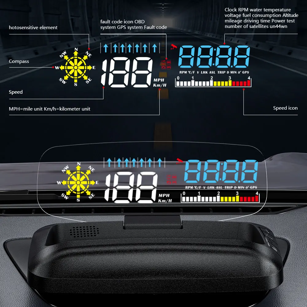 GEYIREN C5 HUD ׺̼  OBD2  ÷, GPS ӵ,   Һ 跮, ڵ ׼