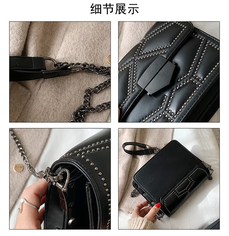 

2019 Winter New Style WOMEN'S Bag Korean-style Rhombus Square Sling Bag Solid Color Car Suture Chain Shoulder Lock Bag