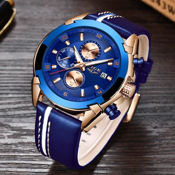 

LIGE Brand Gift Chronograph Analog Quartz Watch Date Luminous Men Watches Waterproof Leather Watch Man Relogio Masculino + Box