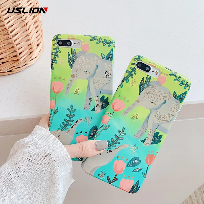 

USLION Cute Elephant Phone Cover For iPhone 6 6s Plus 7 8 7Plus X XR XS MAX Soft Silicon Back Case Plating Gold Edge Fitted Case