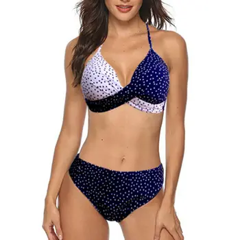 

2PCS Women High Waist Swimwear Bikini Set Strappy Halter Bathing Suit Swimsuit Summer Bathing Suit Two Piece Swimwear Biquini