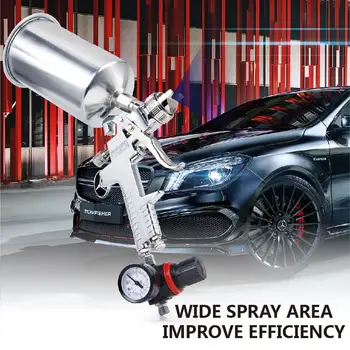 

2.5mm HVLP Gravity Feed SPRAY GUN Kit w/Regulator Auto Paint Primer Metal Flake Power Tool & 1L Stainless Steel Fluid Cup