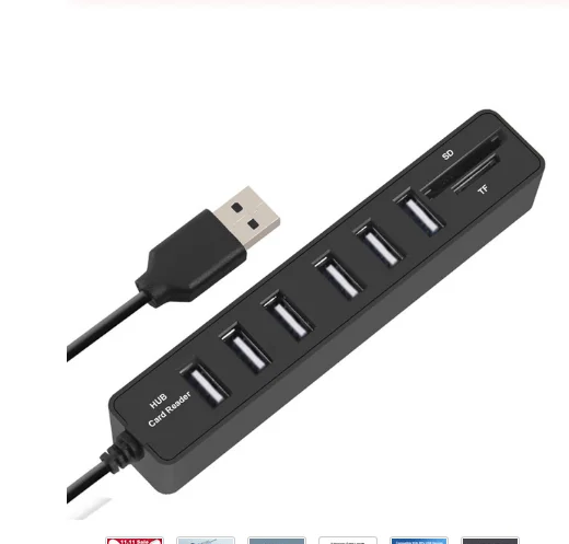 Black 6 Ports 2.0 Usb-хаб 3,0 мульти usb-хаб USB Высокоскоростной разветвитель 3/6 Порты жил устройство для чтения карт SD TF все в одном для ПК Компьютерные аксессуары - Цвет: Black 6 Ports 2.0