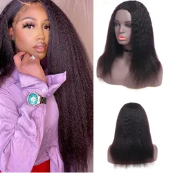 13*4 Kinky Straight Lace Front Human Hair Wigs For Black Women 180% HD Transparent Pre Plucked  Lace Frontal Wig