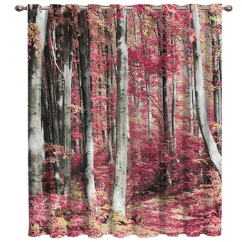 

Autumn Scenery Park Fall Pink Leaf Curtain Rod Bathroom Blackout Decor Curtains And Drapes Outdoor Curtains Party Decoration