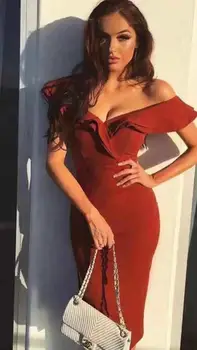 

New Arrival Sexy V Neck Ruffles Bodycon Summer Bandage Dress 2019 Designer Fashion Party Dress Vestido