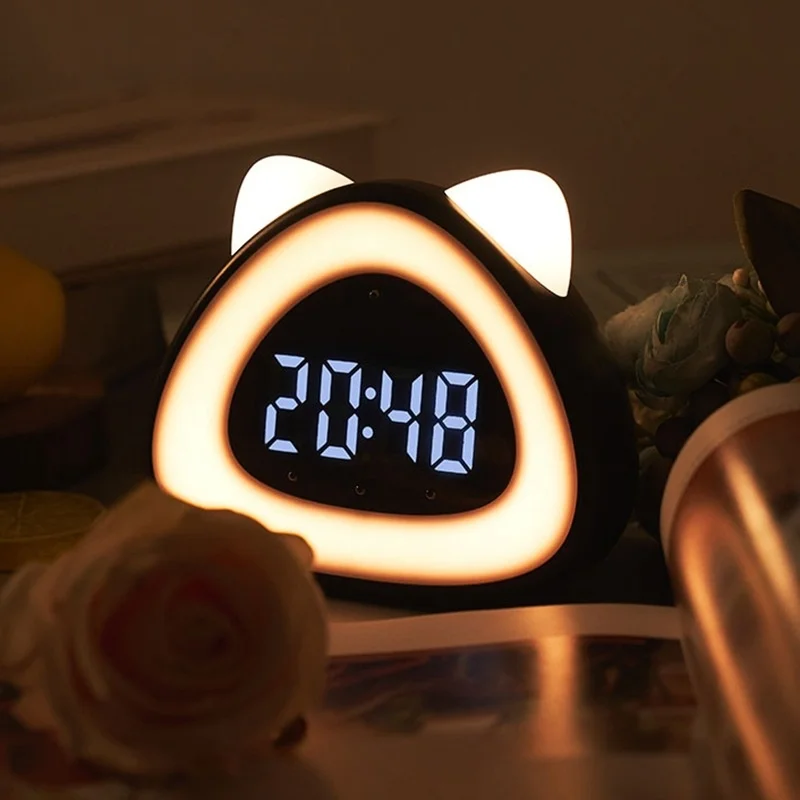 New Cute Cat Alarm Clock Multifunctional Bedside Voice Control Clock