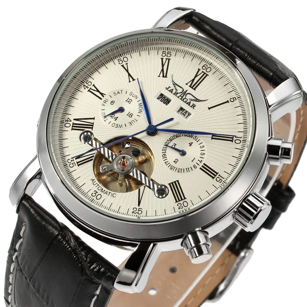 Jaragar розовое золото Tourbillion подлинный ремень мужские Бизнес наручные часы креативные часы лучший бренд роскошный механический автоматический часы