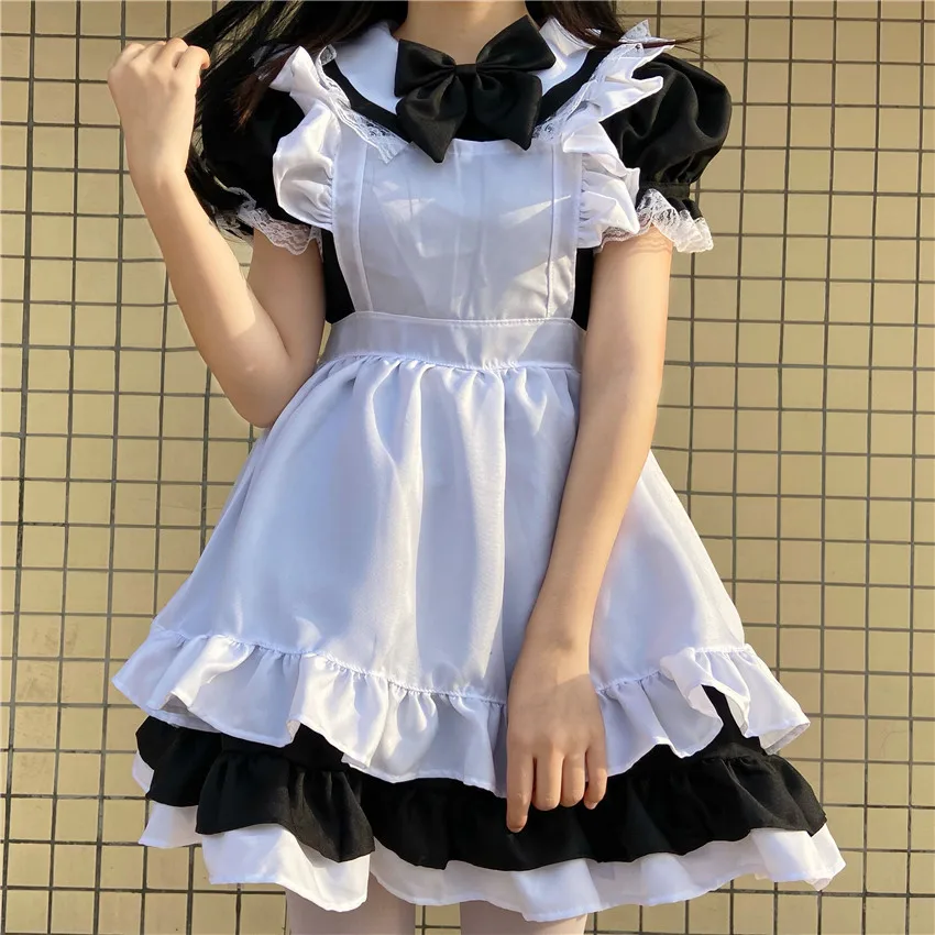 Women Maid Outfit Anime Cute Cat white black Lace Trim Apron Cat paw Lolita  Dresses Cosplay Costume Full set plus size XL|Dresses| - AliExpress