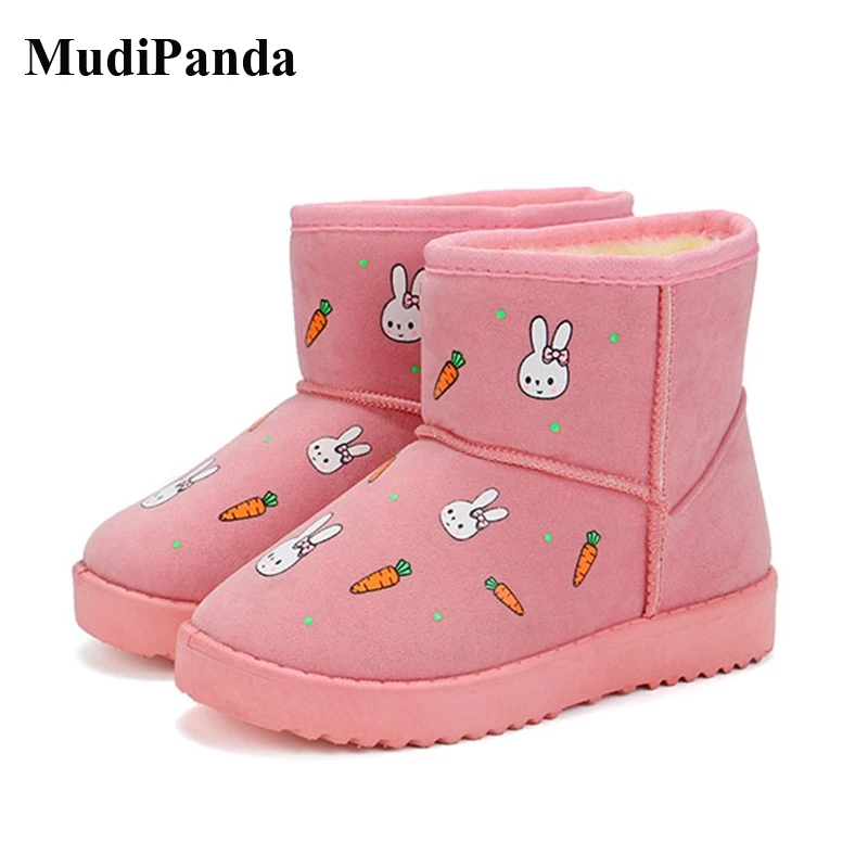 

Mudipanda Winter Children'S Ankle Boots For Girls 2020 New Cute Cartoon Rabbit Kids Short Snow Boots Plush Warm Non-Slip