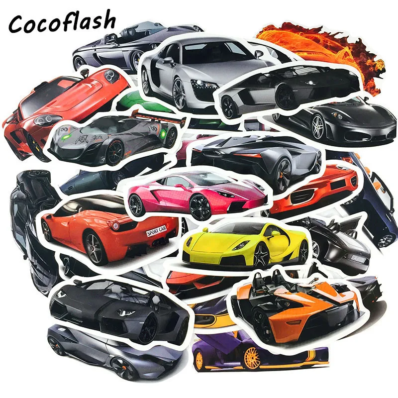 10/50 pcs/Lot Classic Fashion Style Sports Car Stickers For Moto Suitcase Car Laptop Stickers Skateboard Toy Sticker For Kids