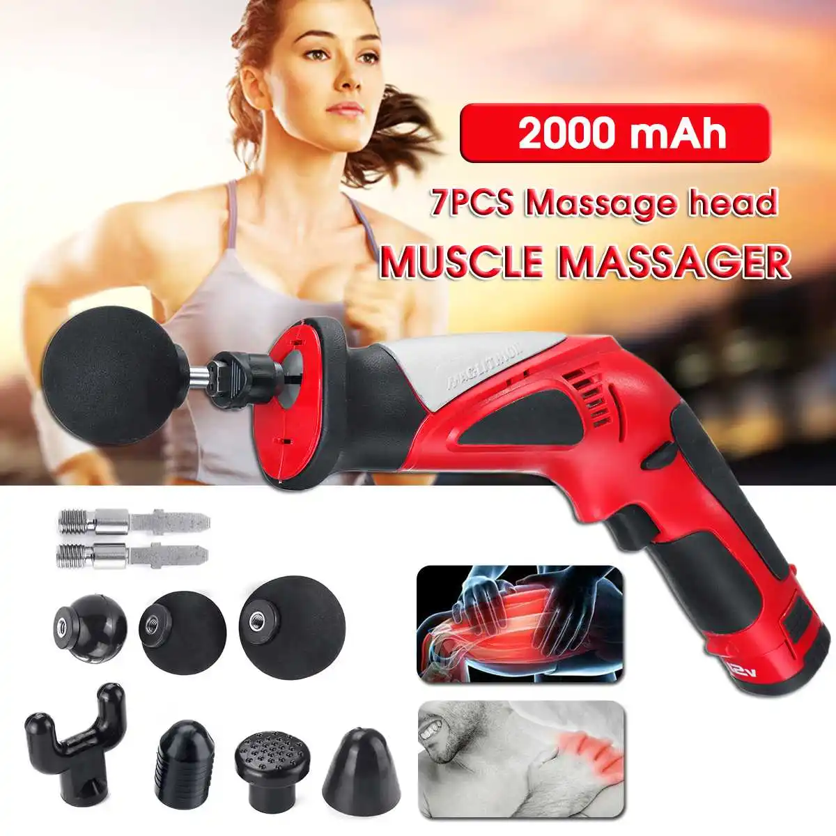 

Deep Relief Pains Massager Electronic Therapy Body Massage Guns Muscle Relaxation Massage Tool Vibrating With 7Pcs Replace Head