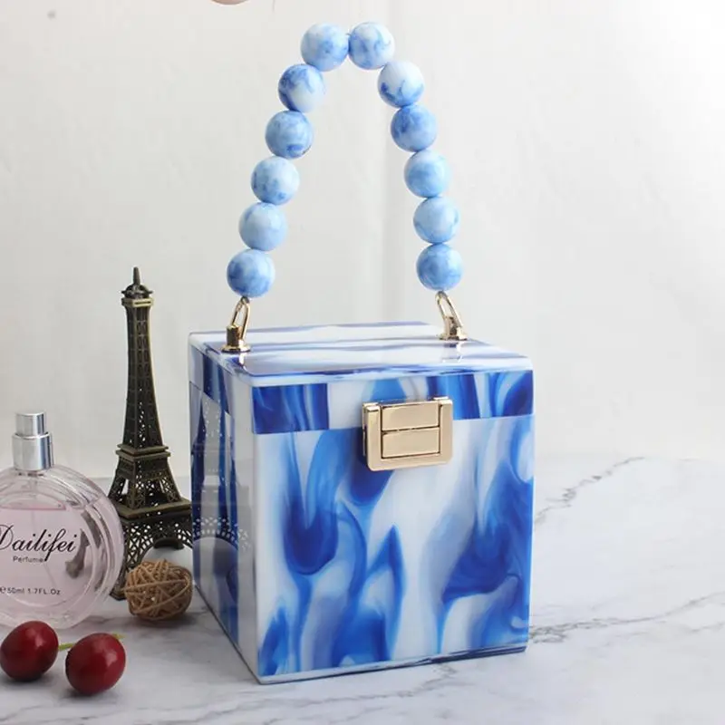 Gift Box Shape Women Acrylic Party Clutch Evening Tote Wedding Handbag Purse