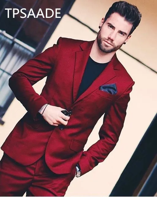 

2020 New Arrival Handsome Wine Red Men Wedding Prom Dinner Suits 2 Pieces Groomsman Tuxedos Blazer Masculino Best Man Suit