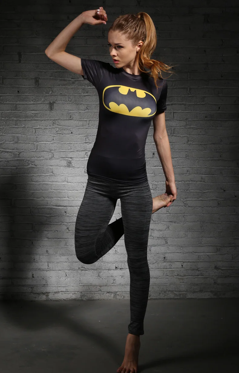 Running Shirt women Marvel series Batman Compression Marvel series Batman Tights Fitness Anime 3D Short Sleeve Jersey Gym Wear