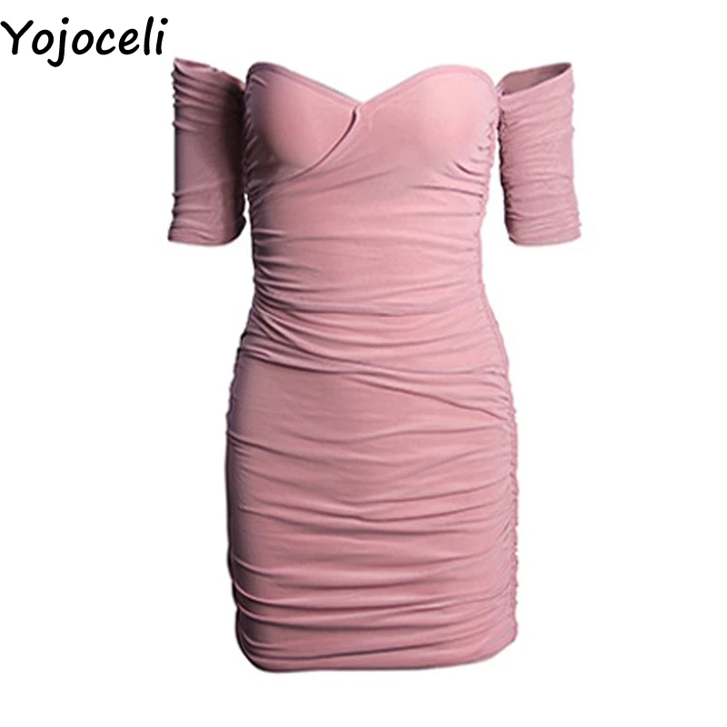 Розовый Yojoceli, сексуальное облегающее элегантное короткое платье, женское летнее Повседневное платье с открытыми плечами, Клубное пляжное Повседневное платье для женщин - Цвет: Розовый