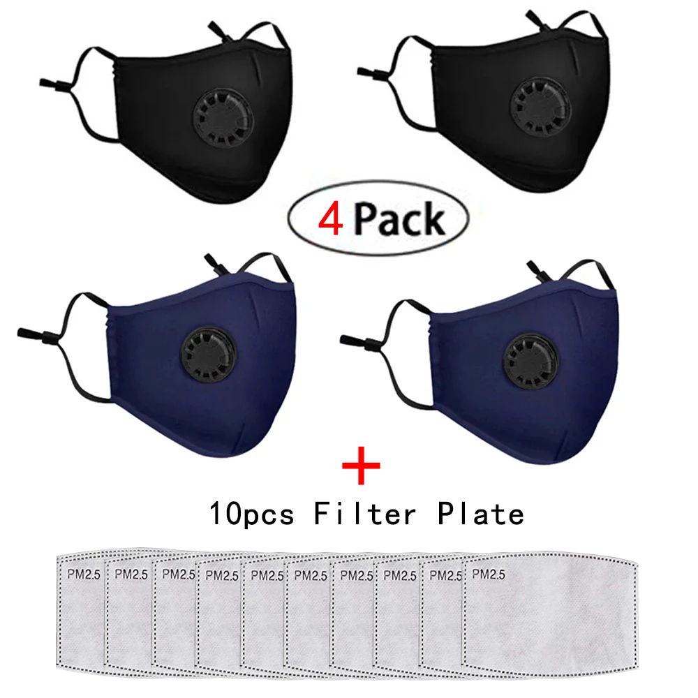 

4PCS Reusable Mask Breathing Valve with 10PCS PM2.5 Filter Replacement Multilayer Protection (2 black,2 blue)